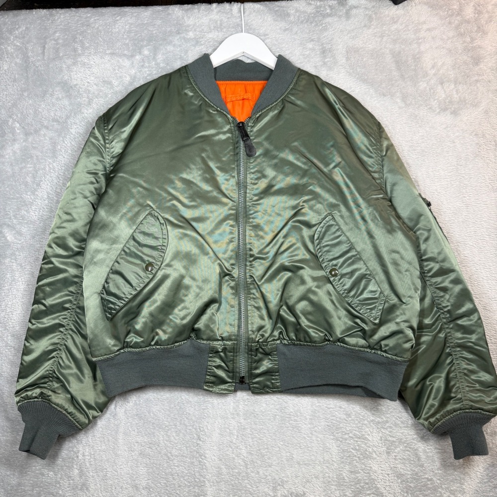 Vintage Corinth Mfg Co MA-1 Bomber Jacket Mens XL Green Reversible USA 80s Ideal